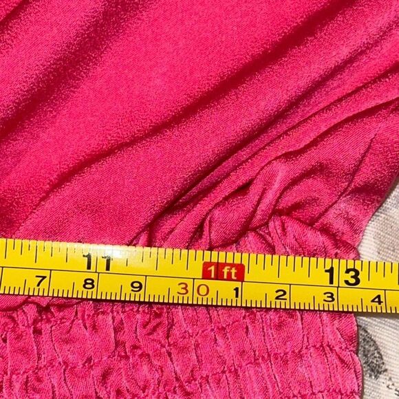 Lot Of 2 Lyaner White & Fuchsia Mock Neck Smocked Puff Sleeve Top Ladies Medium - Picture 14 of 14